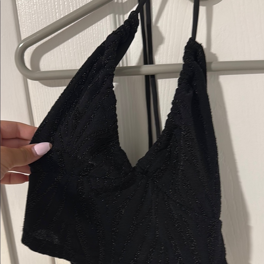 Black Halter Top with Textured Design